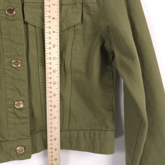 NWT‎ MICHAEL KORS Crop Button Denim Jacket Smoky Olive Gold Details MEDIUM & LG - Picture 9 of 11